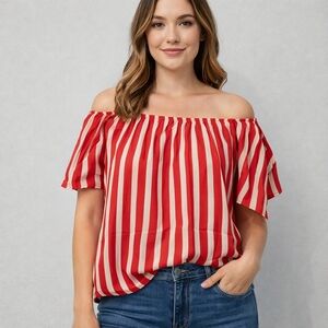 Hayden Red & White Striped Off-Shoulder Top Sz Small